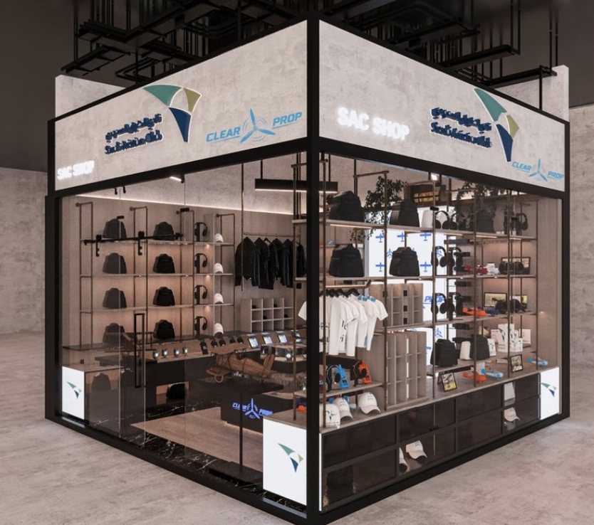 3D rendering of the SAC Shop glass store inside the Saudi Aviation Club
